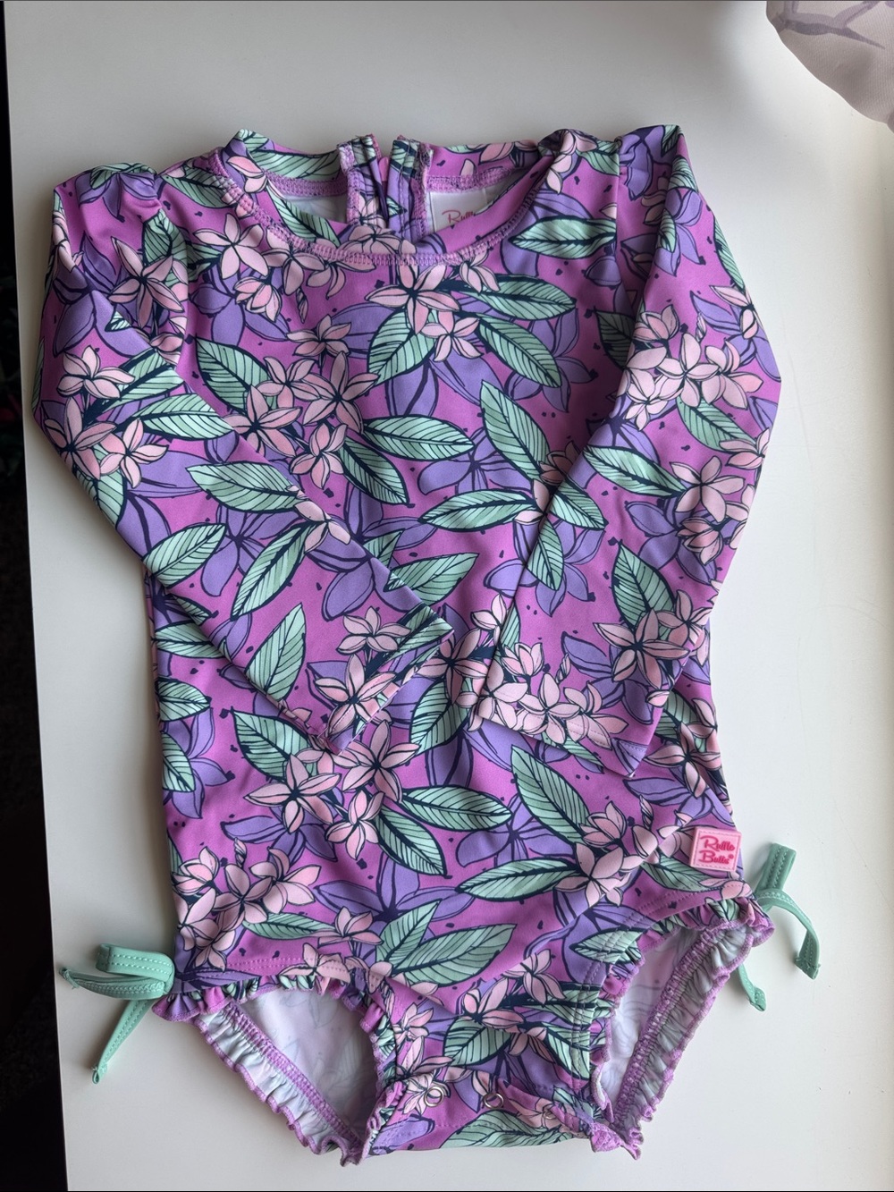 Kids Purple Floral Long-Sleeve Swimsuit